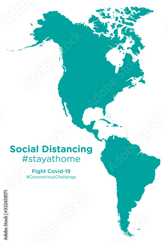American continent map with Social Distancing  stayathome tag