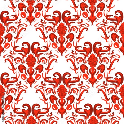 Seamless abstract red and burgundy lines pattern on a white background. Suitable for tile, textile, holiday packaging, wallpaper