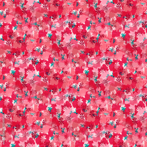 Summer pink floral ditzy daisy background. Seamless retro bloom vector pattern. Stylized drawn vintage flower texture background. Fashion dense millefleur decor swatch. Decorative bright allover print