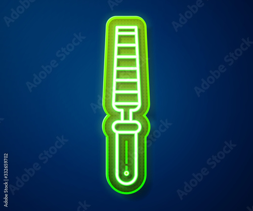 Glowing neon line Chisel tool for wood icon isolated on blue background. Vector Illustration