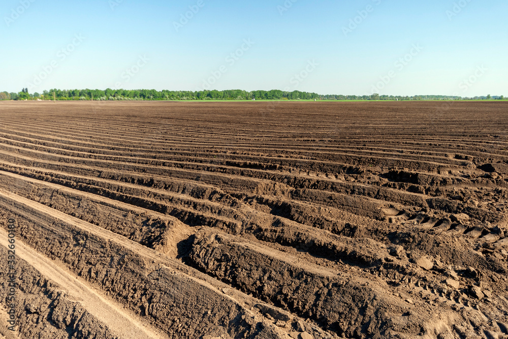 Freshly plowed soil in the Great Hungarian Plain