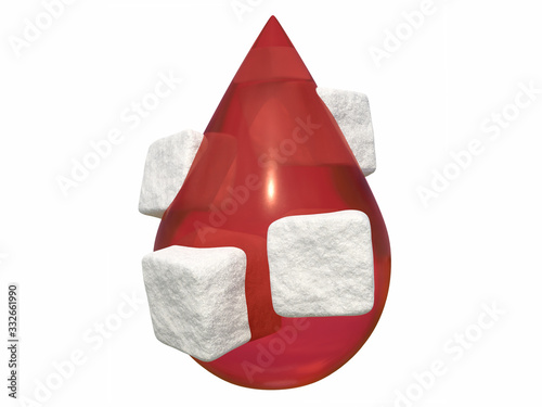 High sugar in blood, diabetes icon on white background. 3d design element for website, articles