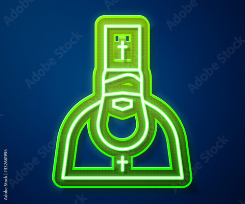Glowing neon line Priest icon isolated on blue background. Vector Illustration