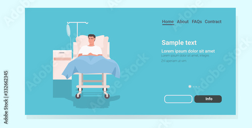 ill man patient lying on bed in hospital ward medicine health care concept full length horizontal copy space vector illustration