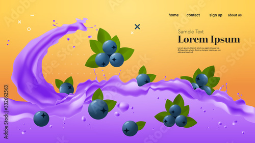 fresh blackberry juice liquid splash realistic splashes healthy fruits splashing waves horizontal copy space vector illustration