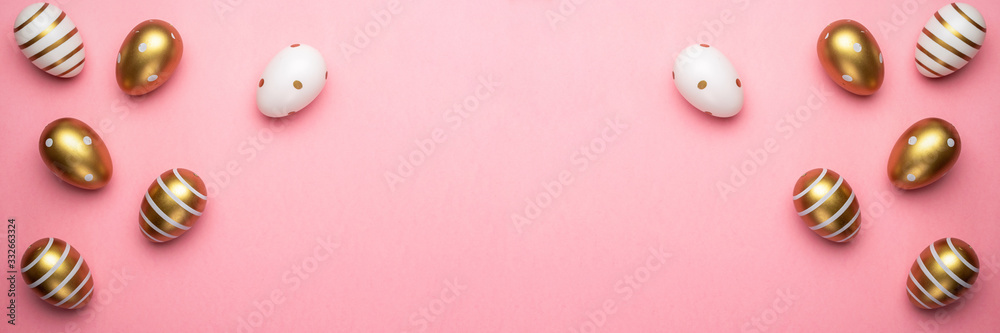 Easter eggs isolated on pink background. For greeting card, promotion, poster, flyer, web-banner, article. Easter eggs isolated on pink background. For greeting card, promotion, poster, flyer, web-banner, article.
