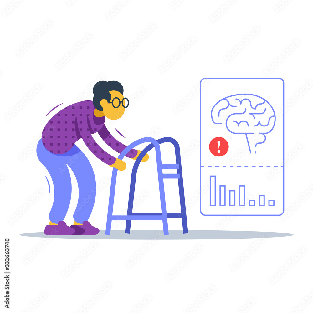 Old woman walking with zimmer frame, shaking hands and body, unsteady moving, Alzheimer disease therapy Old woman walking with zimmer frame, shaking hands and body, unsteady moving, Alzheimer disease therapy