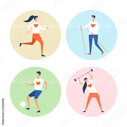 people are engaged in cardio exercises vector set on a white background