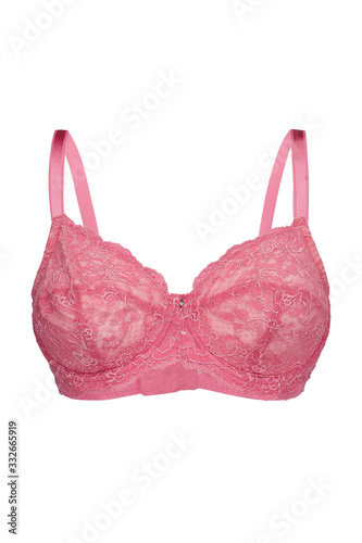 Valokuva Subject shot of a pink lace bra with underwired cups and thin straps