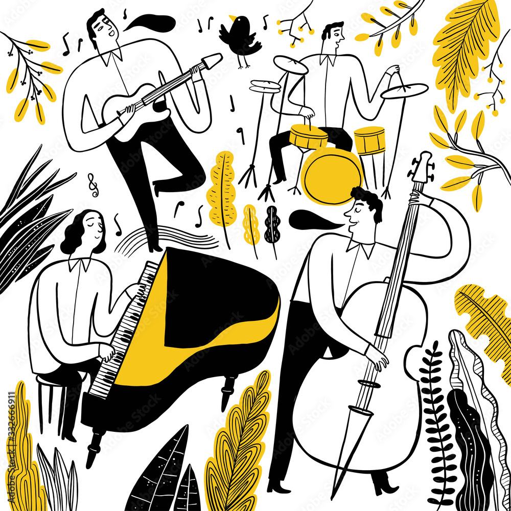 Hand drawing the musicians playing music. Hand drawing the musicians playing music.