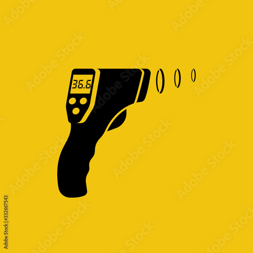 Black silhouette digital non-contact infrared thermometer. Medical glyph thermometer measuring body temperature. Vector flat design. Prevention of coronavirus disease 2019-nCoV.