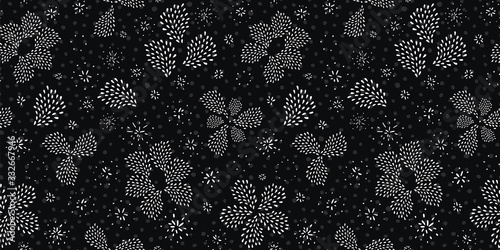 Doodle seamless abstract hand drawn drop pattern in floral shape with hand painted irregular white drops on spotted background. Graphic, modern design. Fireworks, new year, celebration.
