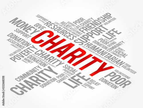 Charity word cloud collage, business concept background
