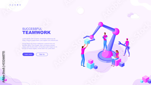 Trendy flat illustration. Successful teamwork page concept. Office workers planing business mechanism, analyze business strategy and exchange ideas.Template for your design works. Vector graphics.