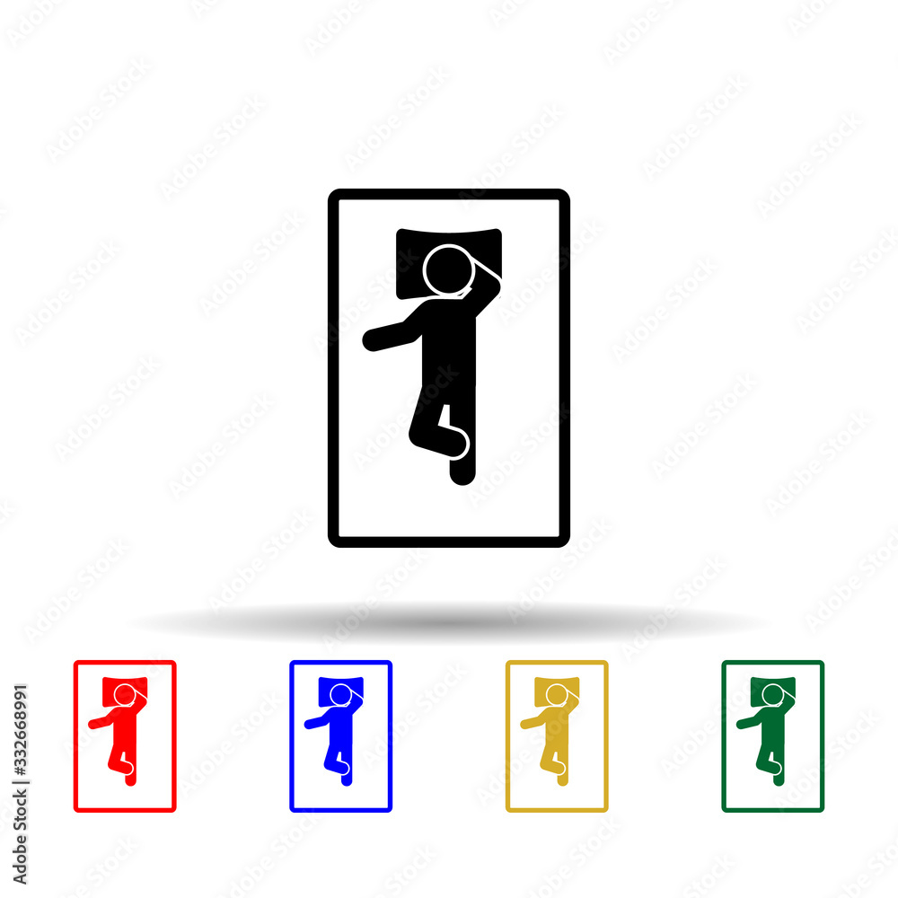 man sleep on back with arm thrown over head multi color icon. Simple glyph, flat vector of sleeping position icons for ui and ux, website or mobile application man sleep on back with arm thrown over head multi color icon. Simple glyph, flat vector of sleeping position icons for ui and ux, website or mobile application
