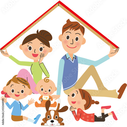 家の屋根を持つ家族