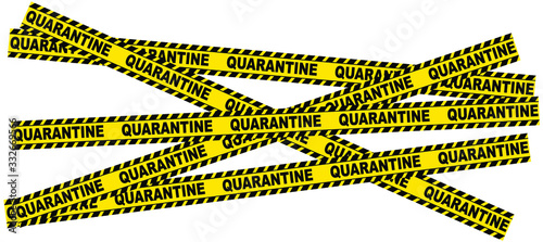 Quarantine warning sign  and warning tape vector illustration.  New Coronavirus outbreak . Global epidemic of COVID-2019, , covid-19. 