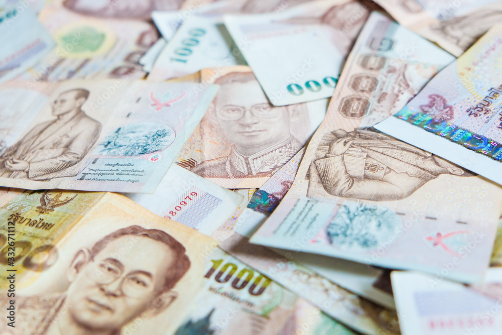 Background of 1000 thb Thai baht value close up Background of 1000 thb Thai baht value close up