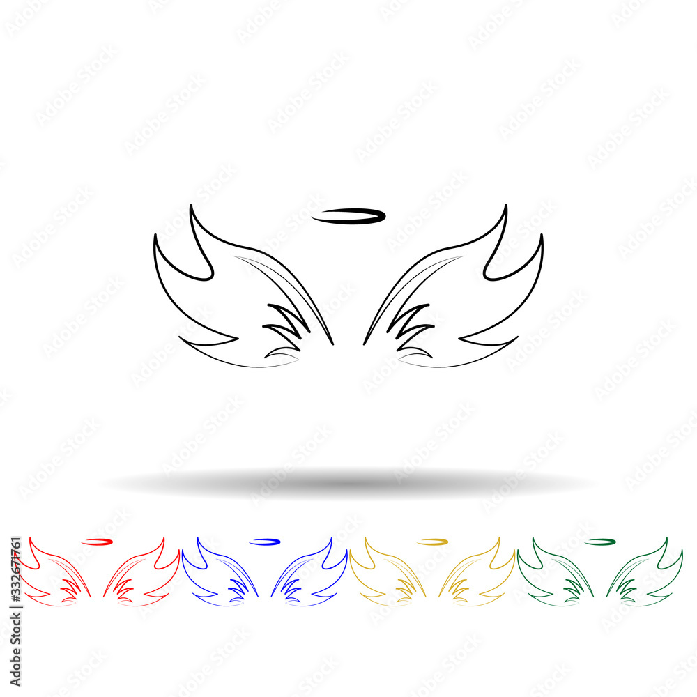 Wings, crown hand drawn multi color icon. Simple thin line, outline vector of wings crown icons for ui and ux, website or mobile application