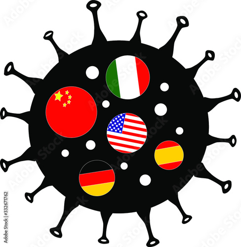 Coronavirus Bacteria Cell Icon, Novel coronavirus (2019-nCoV, COVID-19). Coronavirus Cell in Spain, China, Italy, USA, germany. No Infection and Stop Coronavirus Concepts. Isolated Vector.