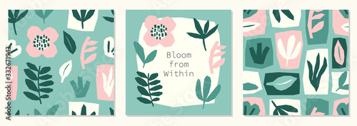 Every day motivation as creative trendy abstract paper cut out collage set backgrounds for social media templates, neutral colors