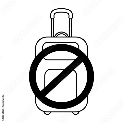 Simple black and white travel icon. Stop cargo. Luggage ban symbol. Not allow travel bag sign. Travel stop sign.