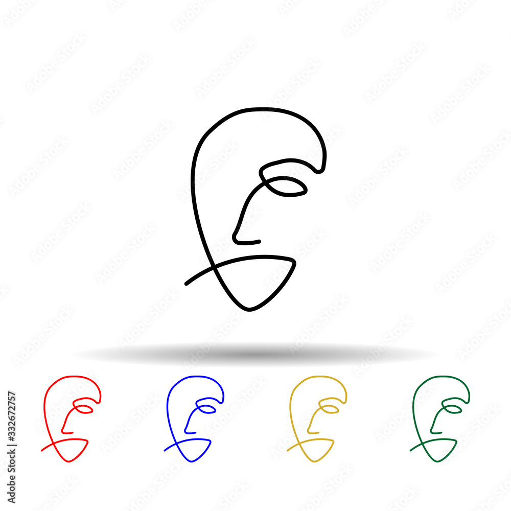 One line, face, woman multi color icon. Simple thin line, outline vector of human icons for ui and ux, website or mobile application One line, face, woman multi color icon. Simple thin line, outline vector of human icons for ui and ux, website or mobile application