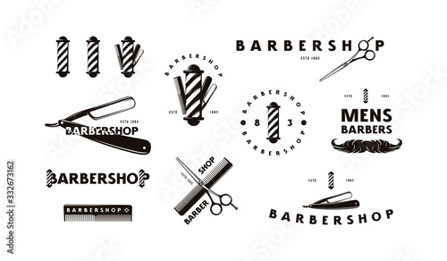 Set of barbershop labels, emblems and logos