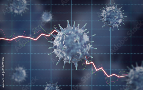 Concept image of financial impact by viruses such as pneumonia, influenza, SARS, coronavirus, and COVID-19.3D rendering image.