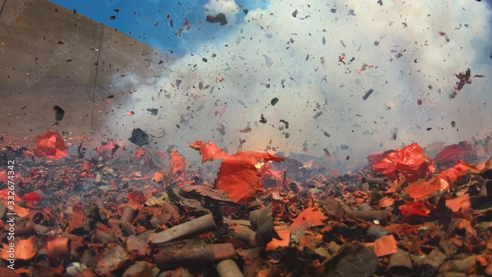 Red firecrackers explode Slow motion