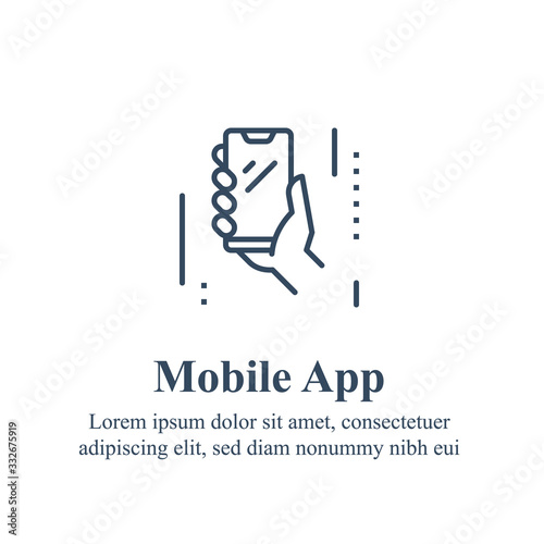 Hand holding smartphone, install mobile app, online services