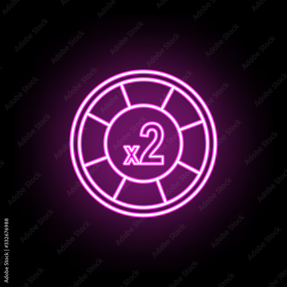 Obraz premium Casino chip increase in two neon icon. Simple thin line, outline vector of casino icons for ui and ux, website or mobile application