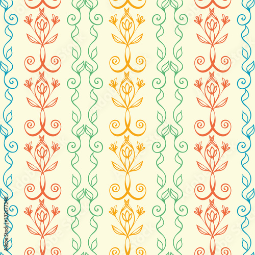 Elegant celtic stripe seamless vector pattern background. Modern stylized floral multicolor backdrop. Hand drawn geometric ornate repeat. All over print for irish, scottish gaelic wedding concept