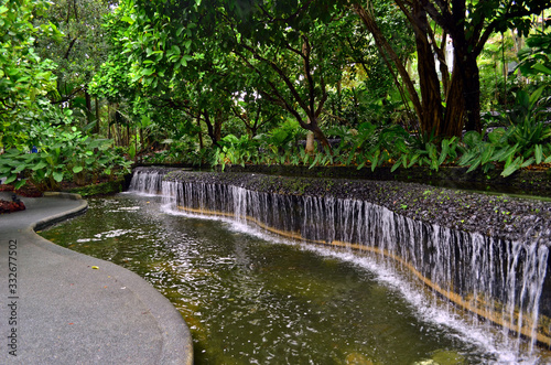 Small pond with water cacade in the Singapore botanic garden photo