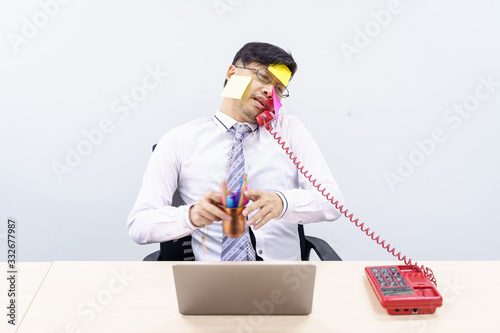 Businessman so hard working that he has faint.