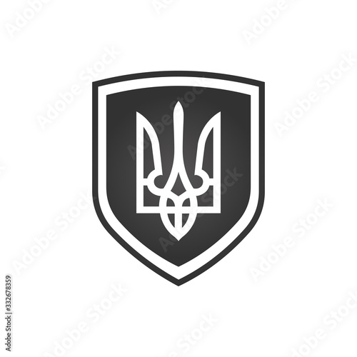 Tryzub. Coat of arms of Ukraine in the shield, trident national ukrainian emblem, Stock Vector illustration isolated on white background.