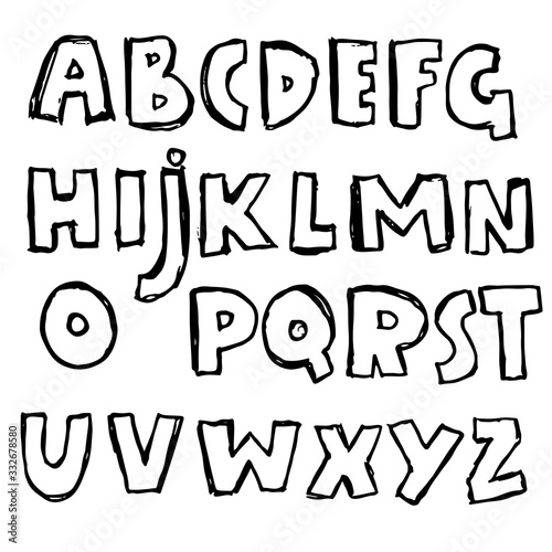 Handdrawn pen contours bold font. Modern grunge lettering. Vector illustration. photo