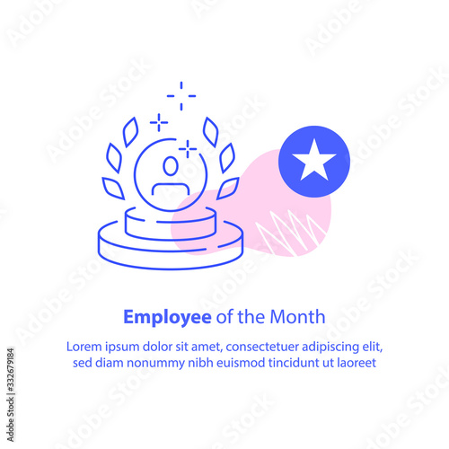 Employee of the month concept, best performance worker, reward program, award trophy