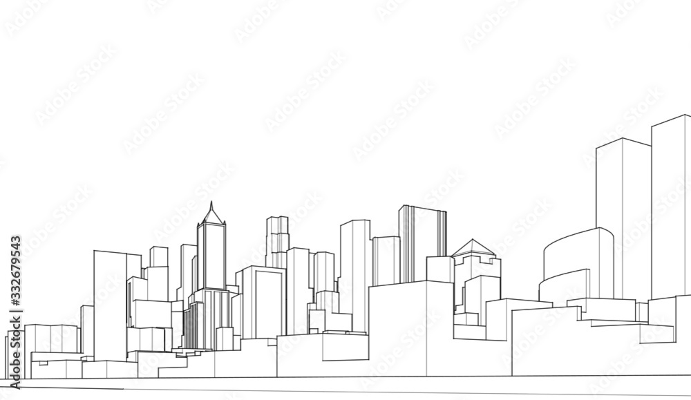 Fototapeta modern city panorama 3d illustration