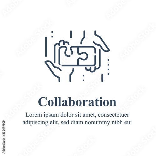 Team work  cooperation or collaboration  unity concept  employee engagement  hand and puzzle jigsaw  simple solution