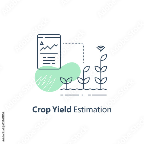 Crop data report, soil condition control, yield estimation chart, smart automation, modern agriculture technology