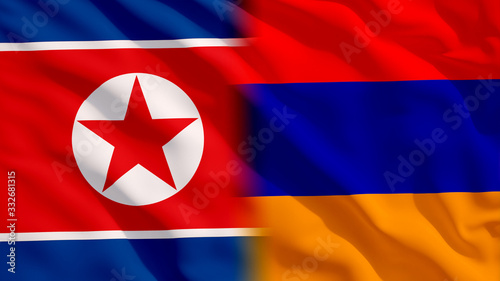 Waving North Korea and Armenia Flags