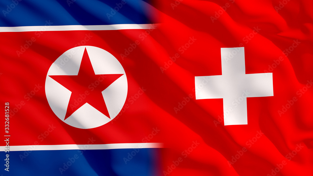 Waving North Korea and Switzerland Flags