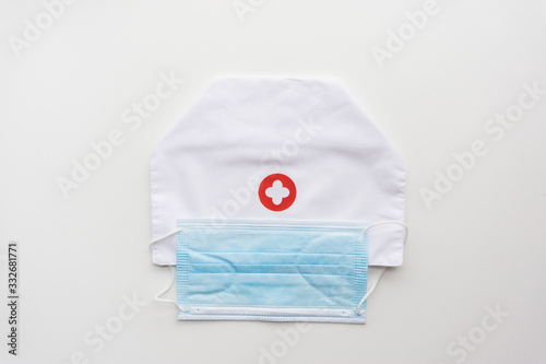 Emblems of the International Red Cross with mask on white background.Corona virus, PM.2.5.