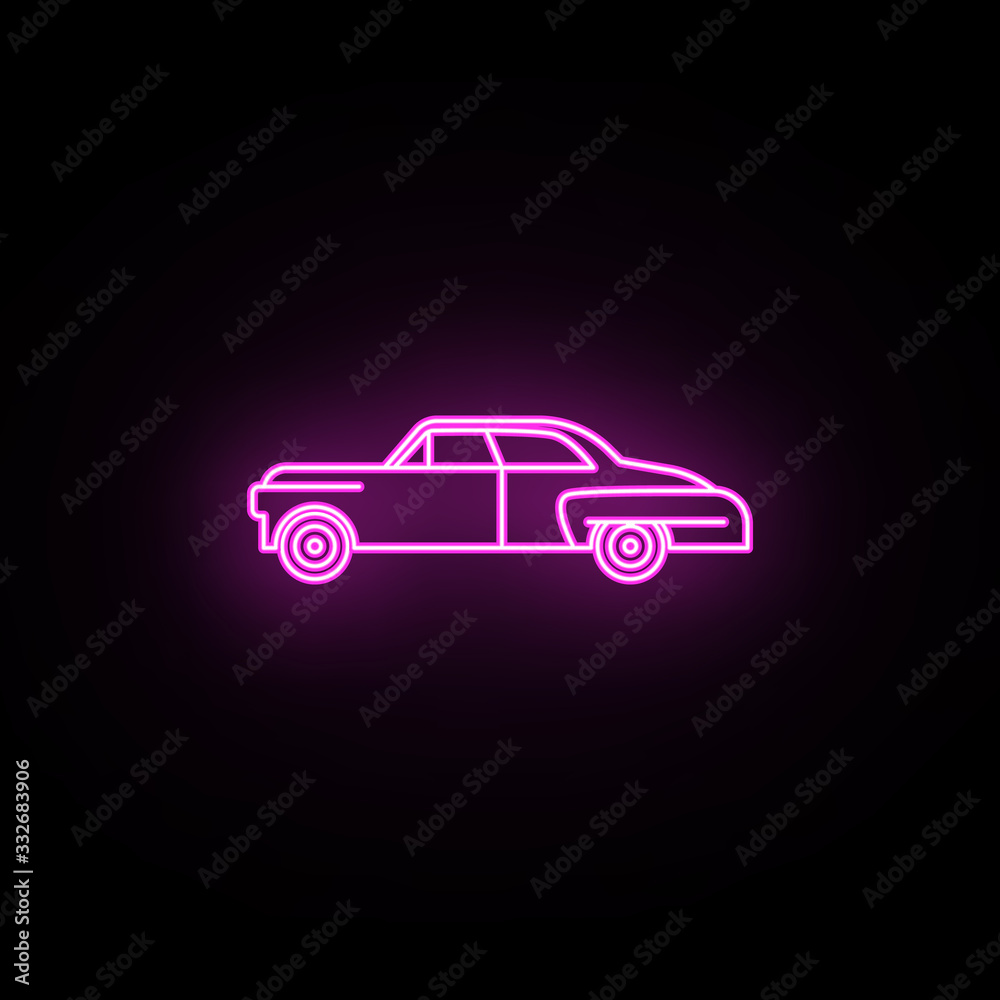Car of the sixties neon icon. Simple thin line, outline vector of generation icons for ui and ux, website or mobile application Car of the sixties neon icon. Simple thin line, outline vector of generation icons for ui and ux, website or mobile application