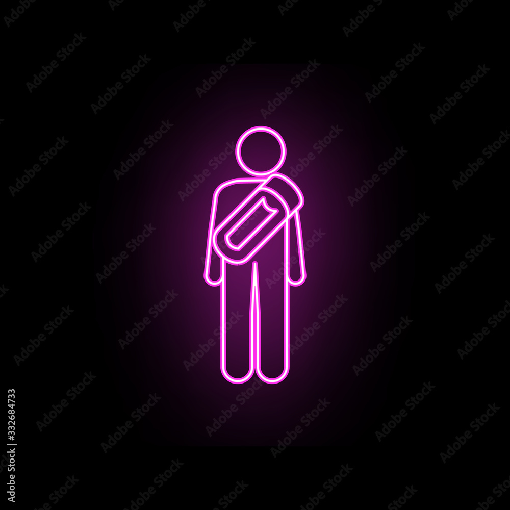 Man with barrel neon icon. Simple thin line, outline vector of male bag and luggage icons for ui and ux, website or mobile application Man with barrel neon icon. Simple thin line, outline vector of male bag and luggage icons for ui and ux, website or mobile application