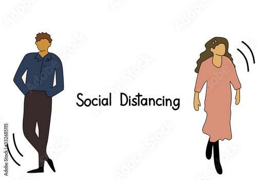 vector illustration of social distancing concept. Keep distance sign. Coronovirus epidemic protective equipment. Preventive measures. Steps to protect yourself. Keep the 1-2 meter distance.
