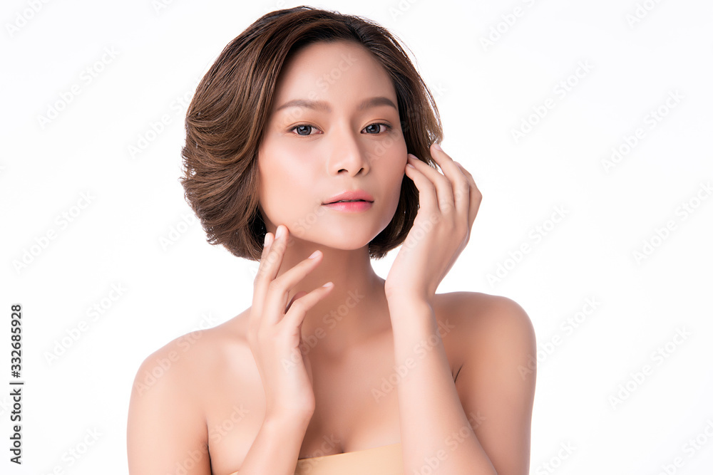 Beautiful Young Asian Woman with Clean Fresh Skin. Face care, Facial treatment, Cosmetology, beauty and healthy skin and cosmetic concept, woman beauty skin isolated on white background Beautiful Young Asian Woman with Clean Fresh Skin. Face care, Facial treatment, Cosmetology, beauty and healthy skin and cosmetic concept, woman beauty skin isolated on white background