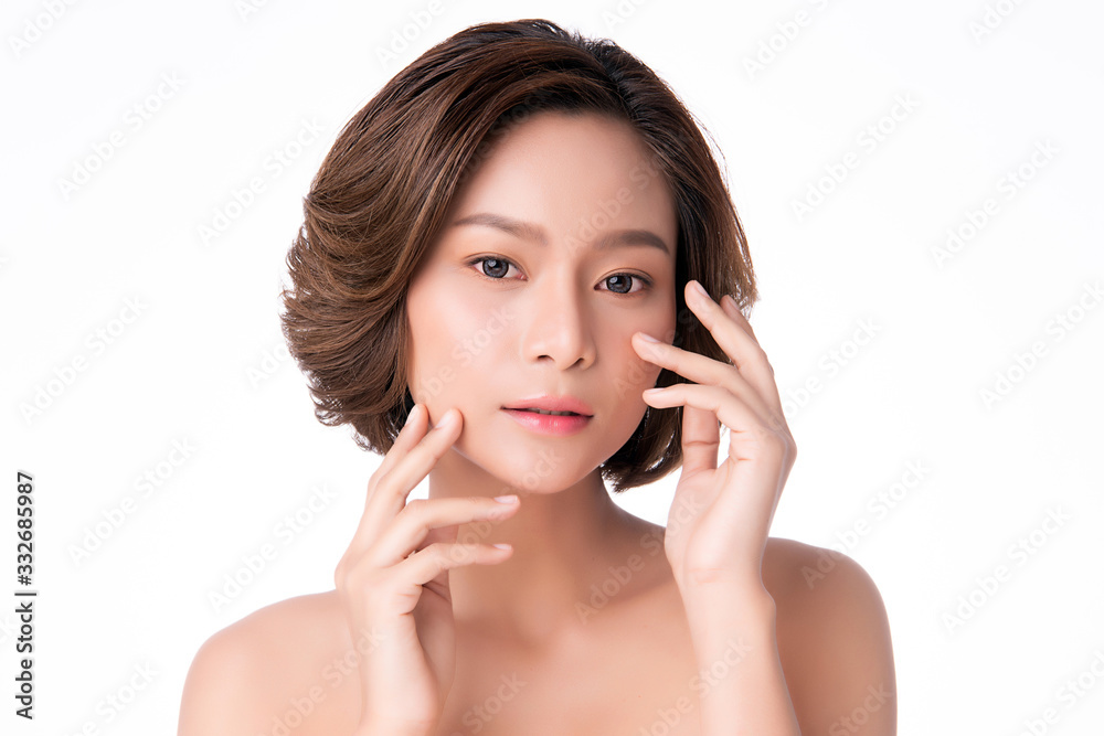 Beautiful Young Asian Woman with Clean Fresh Skin. Face care, Facial treatment, Cosmetology, beauty and healthy skin and cosmetic concept, woman beauty skin isolated on white background Beautiful Young Asian Woman with Clean Fresh Skin. Face care, Facial treatment, Cosmetology, beauty and healthy skin and cosmetic concept, woman beauty skin isolated on white background