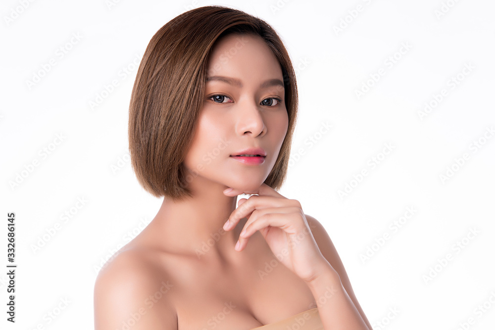 Beautiful Young Asian Woman with Clean Fresh Skin. Face care, Facial treatment, Cosmetology, beauty and healthy skin and cosmetic concept, woman beauty skin isolated on white background Beautiful Young Asian Woman with Clean Fresh Skin. Face care, Facial treatment, Cosmetology, beauty and healthy skin and cosmetic concept, woman beauty skin isolated on white background